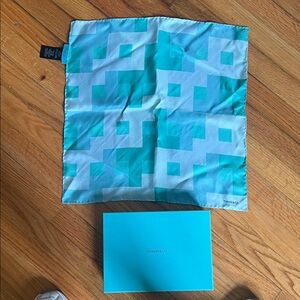 Tiffany & Co. Turquoise and White Geometric Silk Scarf